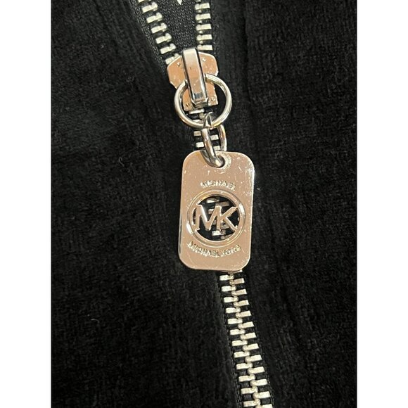 Michael Kors M Black Velour full zip Kangaroo Pockets Drawstring High Collar - Picture 4 of 16